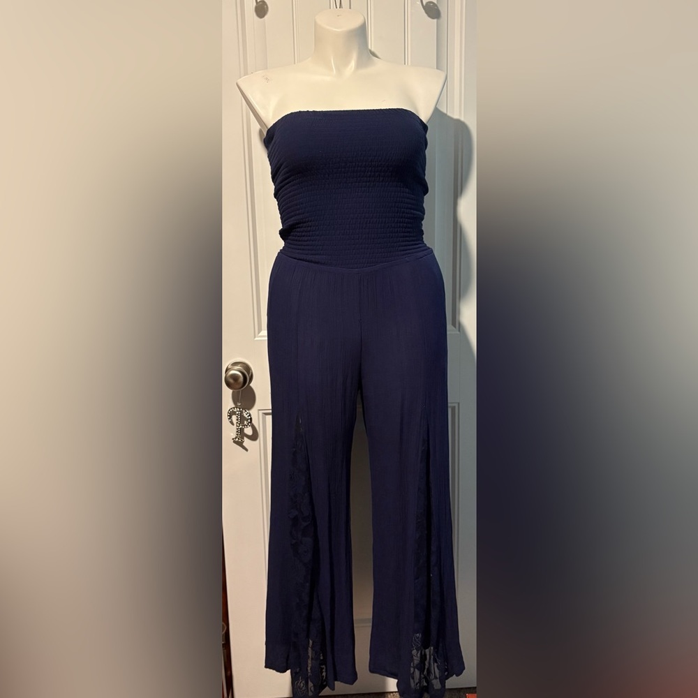 VENUS Navy Blue Strapless Jumpsuit